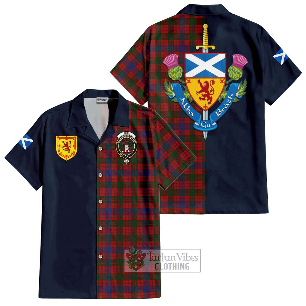 Tartan Vibes Clothing Ross Tartan Short Sleeve Button Shirt with Scottish Lion Royal Arm Half Style