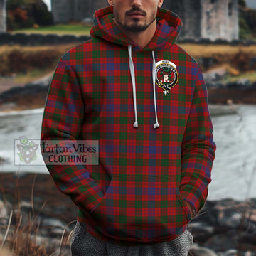 Ross Tartan Cotton Hoodie with Family Crest