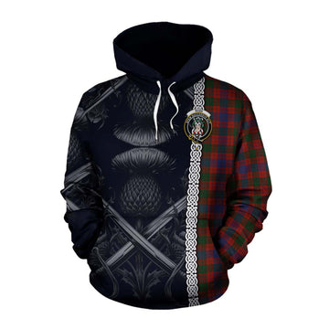 Ross Tartan Cotton Hoodie with Family Crest Cross Sword Thistle Celtic Vibes