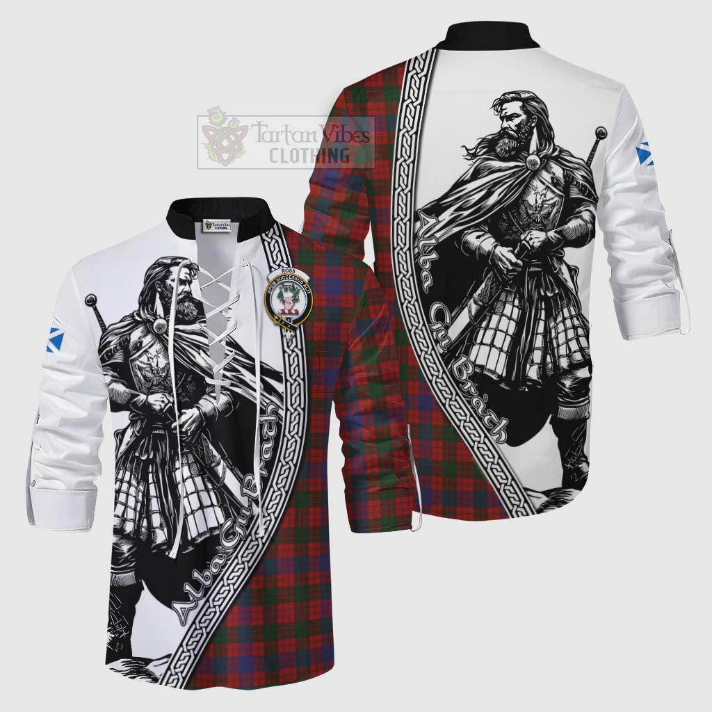 Tartan Vibes Clothing Ross Tartan Clan Crest Ghillie Kilt Shirt with Highlander Warrior Celtic Style