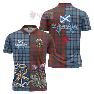 Ross Tartan Zipper Polo Shirt Happy St. Andrew's Day Half Tartan Style