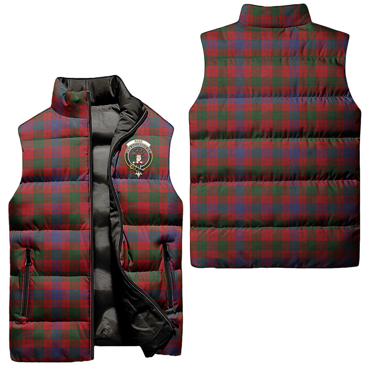 Ross Tartan Sleeveless Puffer Jacket with Family Crest Unisex - Tartan Vibes Clothing