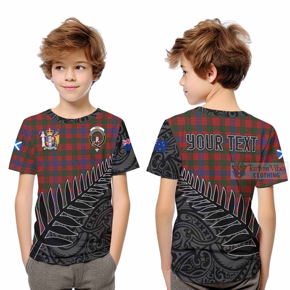 Tartan Vibes Clothing Ross Crest Tartan Kid T-Shirt with New Zealand Silver Fern Half Style