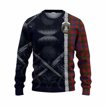 Ross Tartan Knitted Sweater with Family Crest Cross Sword Thistle Celtic Vibes