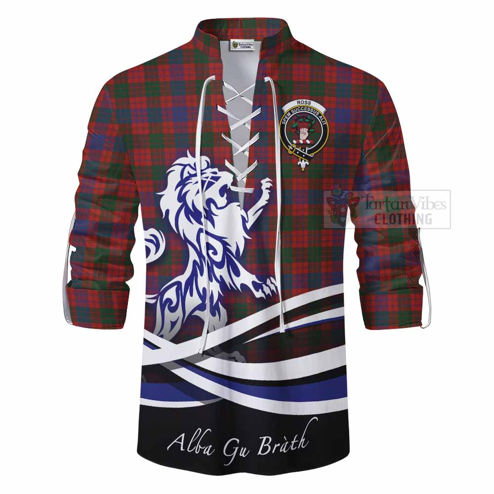 Tartan Vibes Clothing Ross Tartan Ghillie Kilt Shirt with Alba Gu Brath Regal Lion Emblem