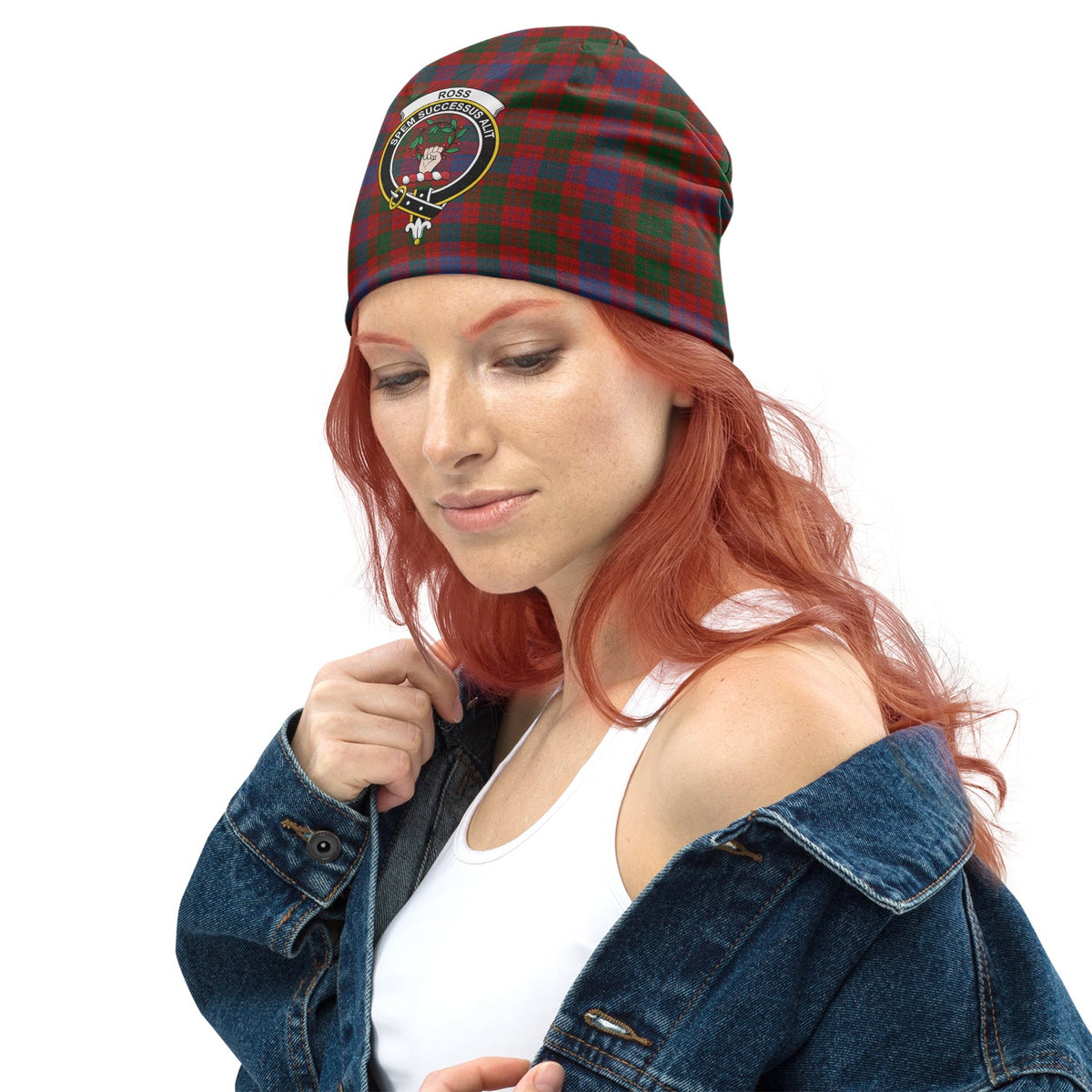 Ross Tartan Beanie Hat with Family Crest - Tartan Vibes Clothing