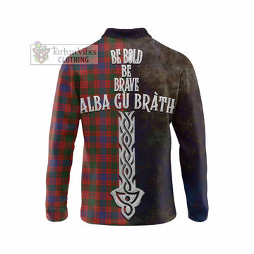 Ross Tartan Family Crest Long Sleeve Polo Shirt Alba Gu Brath Be Brave Lion Ancient Style - Tartan Vibes Clothing