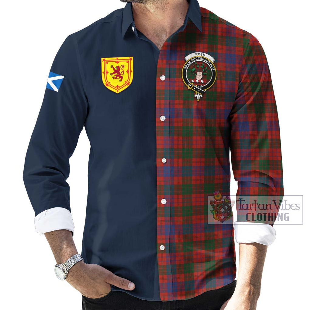 Tartan Vibes Clothing Ross Tartan Long Sleeve Button Shirt with Scottish Lion Royal Arm Half Style