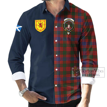 Ross Tartan Long Sleeve Button Shirt Alba with Scottish Lion Royal Arm Half Style