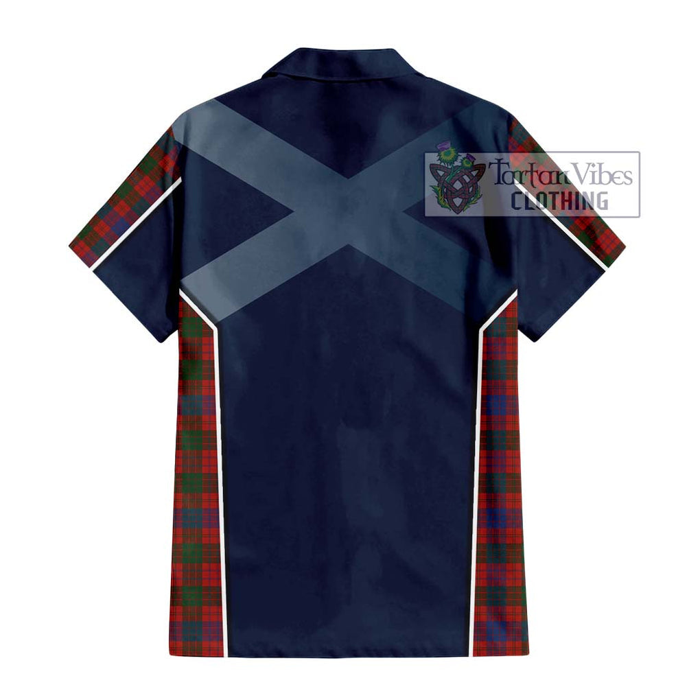 Ross Tartan Short Sleeve Button Shirt with Family Crest and Lion Rampant Vibes Sport Style - Tartan Vibes Clothing