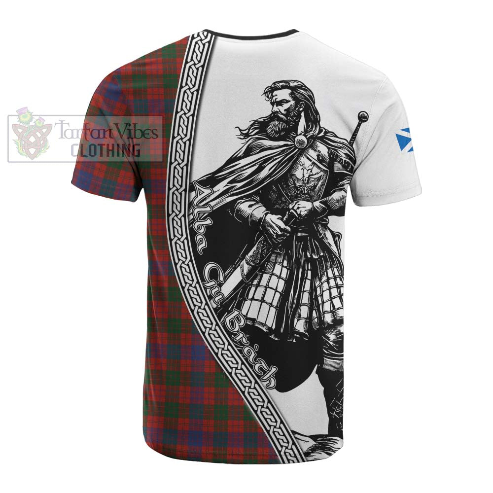 Ross Tartan Clan Crest Cotton T-shirt with Highlander Warrior Celtic Style