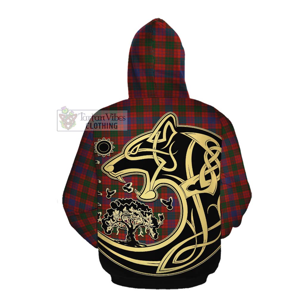 Tartan Vibes Clothing Ross Tartan Cotton Hoodie with Family Crest Celtic Wolf Style