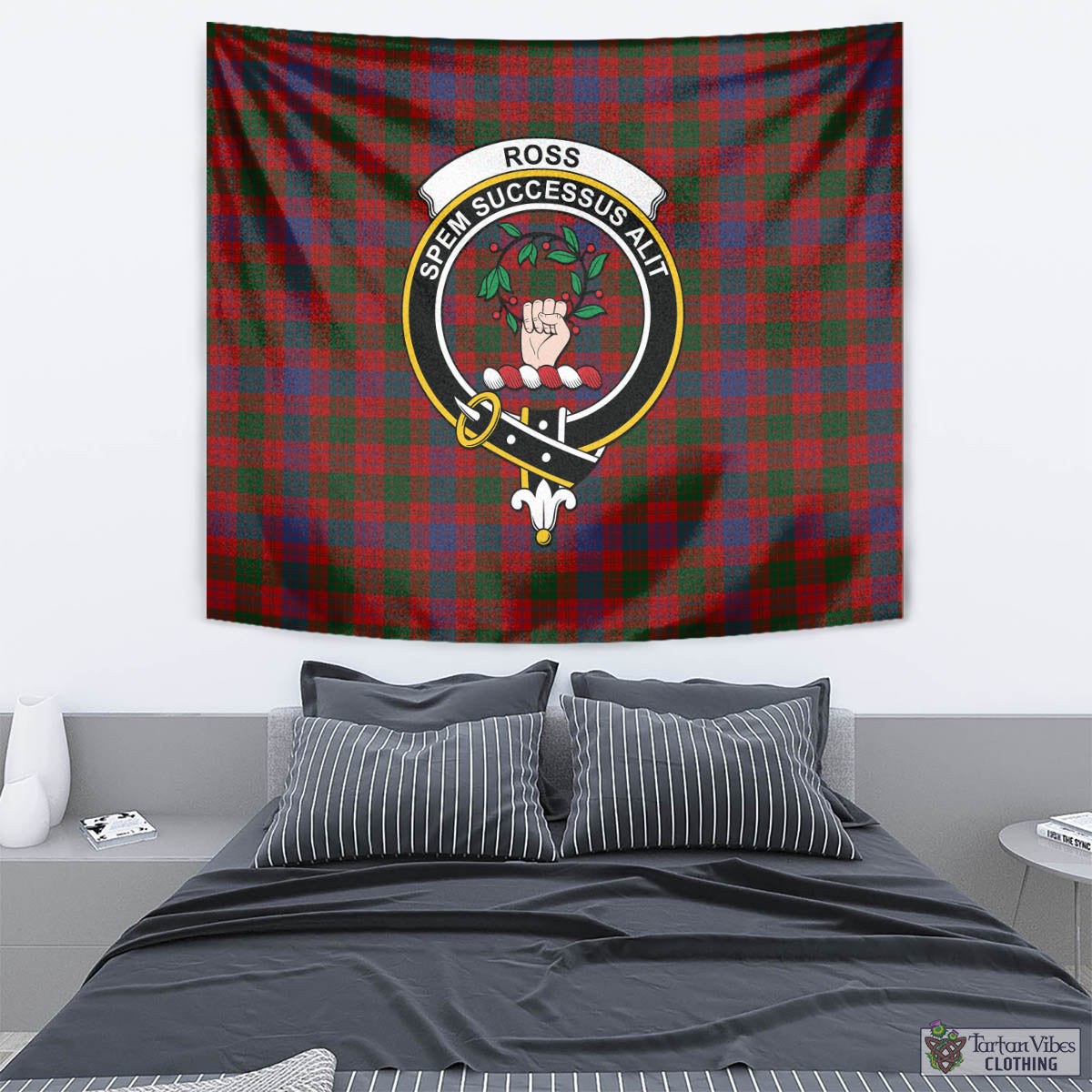 Tartan Vibes Clothing Ross Tartan Tapestry Wall Hanging and Home Decor for Room with Family Crest