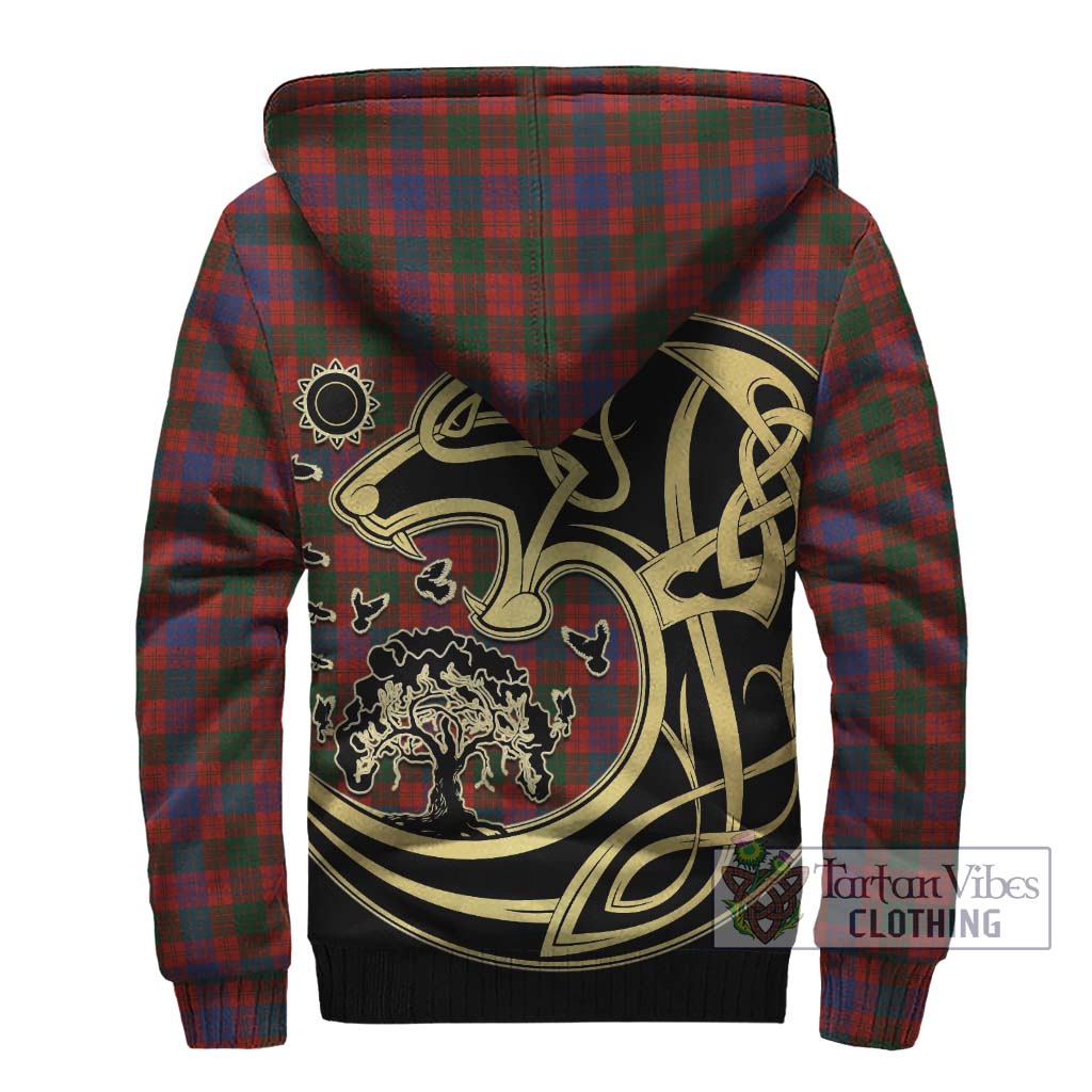 Tartan Vibes Clothing Ross Tartan Sherpa Hoodie with Family Crest Celtic Wolf Style