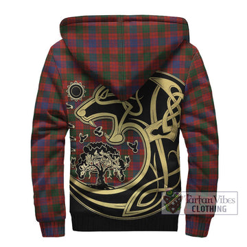 Ross Tartan Sherpa Hoodie with Family Crest Celtic Wolf Style