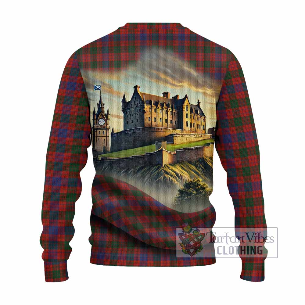 Ross Tartan Family Crest Knitted Sweater with Scottish Ancient Castle Style - Tartan Vibes Clothing