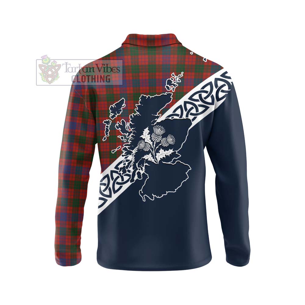 Tartan Vibes Clothing Ross Tartan Long Sleeve Polo Shirt Featuring Thistle and Scotland Map