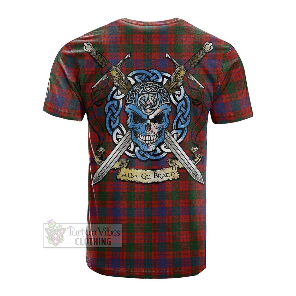 Tartan Vibes Clothing Ross Tartan Cotton T-shirt with Family Crest Celtic Skull Style