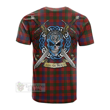 Ross Tartan Cotton T-shirt with Family Crest Celtic Skull Style