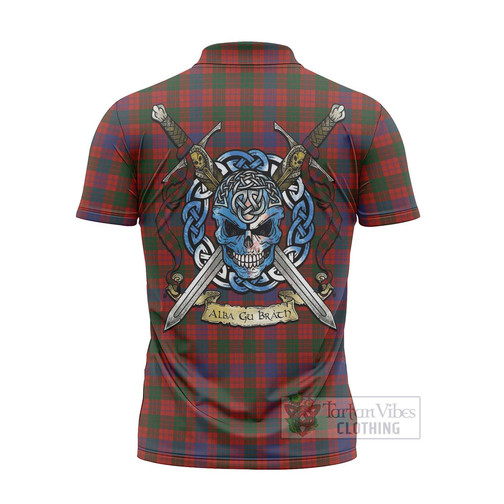 Tartan Vibes Clothing Ross Tartan Zipper Polo Shirt with Family Crest Celtic Skull Style