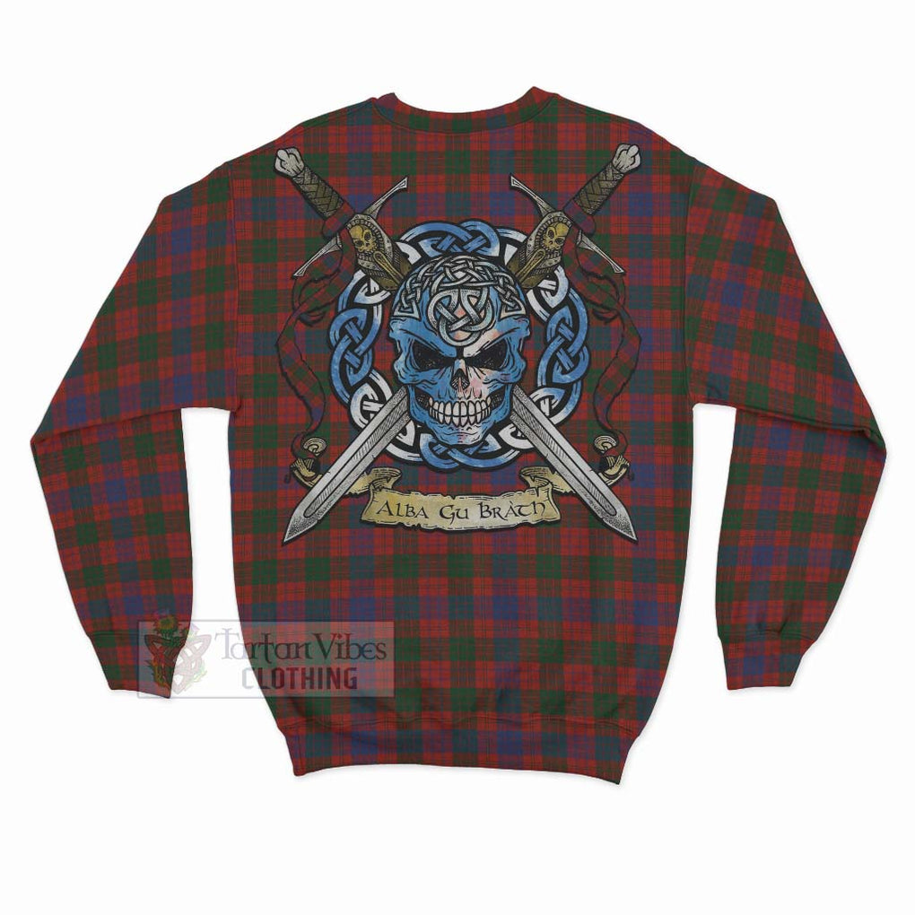 Tartan Vibes Clothing Ross Tartan Sweatshirt with Family Crest Celtic Skull Style