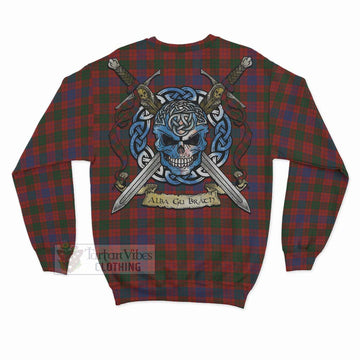 Ross Tartan Sweatshirt with Family Crest Celtic Skull Style