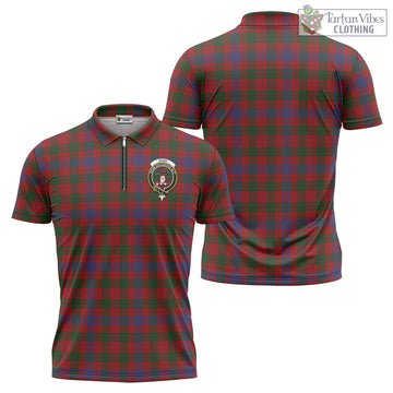 Ross Tartan Zipper Polo Shirt with Family Crest