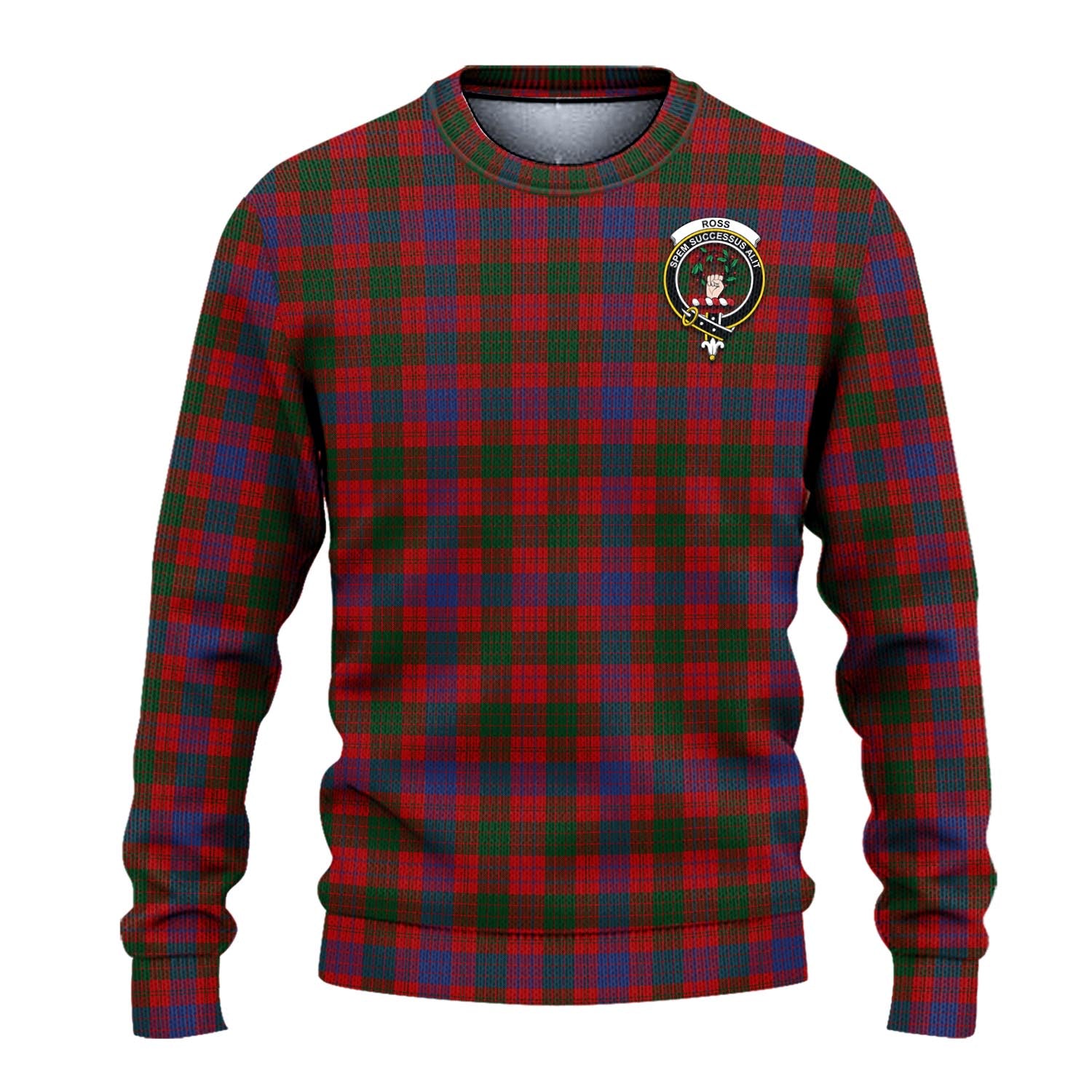 Ross Tartan Knitted Sweater with Family Crest - Tartanvibesclothing