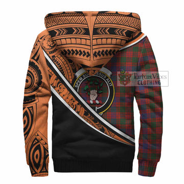 Ross Crest Tartan Sherpa Hoodie with Polynesian Vibes Style - Orange Version