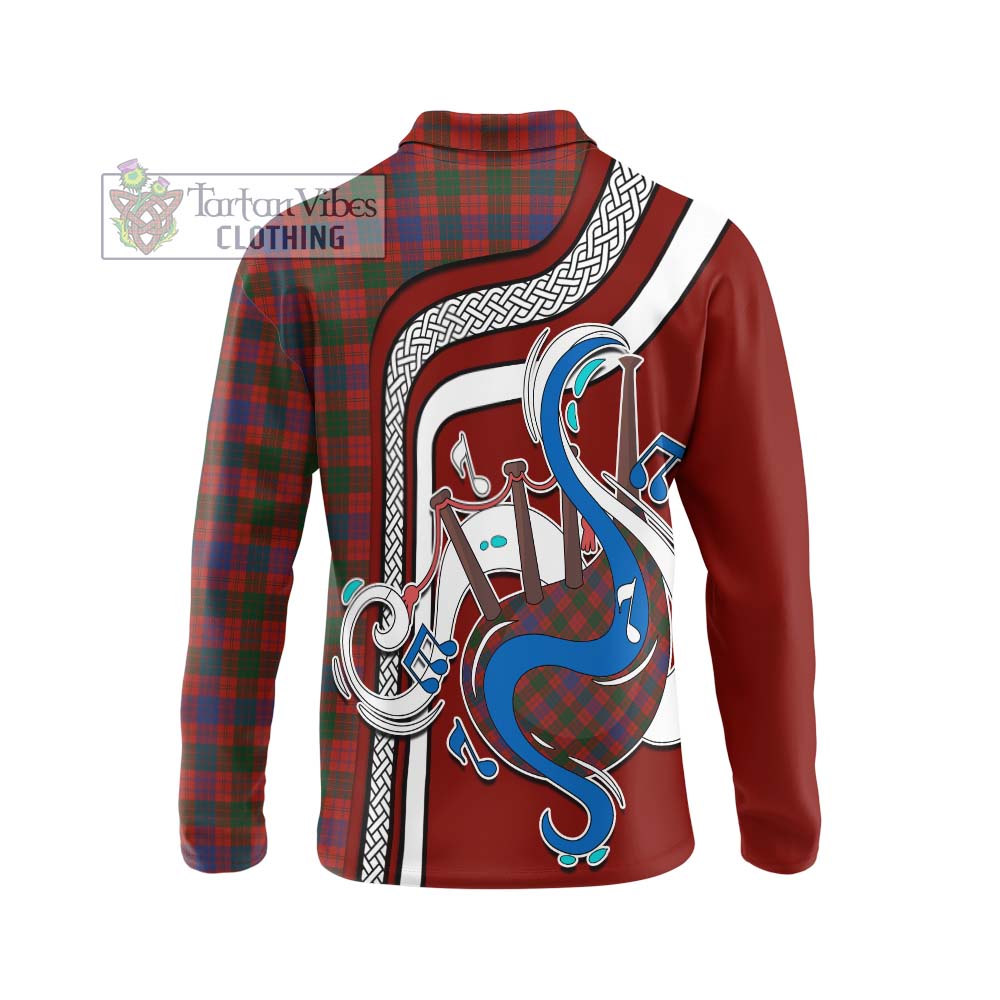 Tartan Vibes Clothing Ross Tartan Long Sleeve Polo Shirt with Epic Bagpipe Style