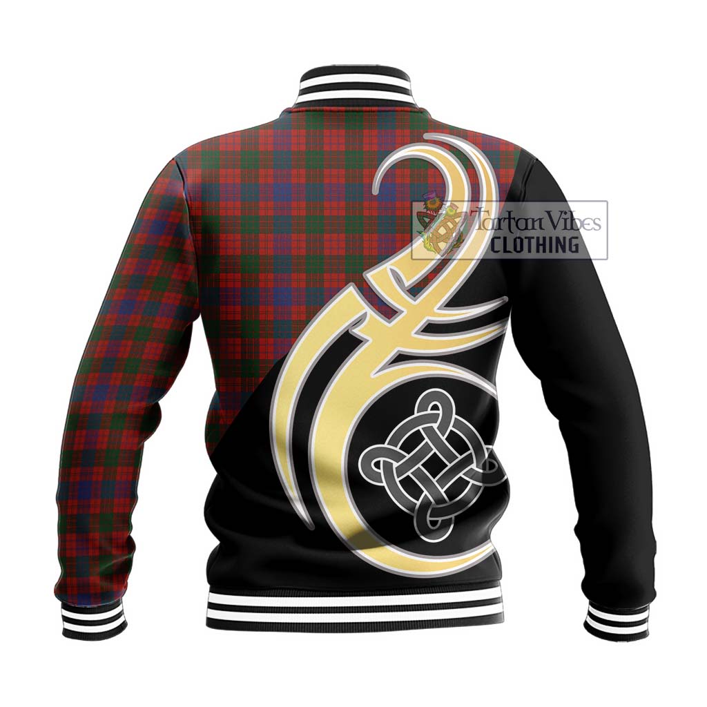 Tartan Vibes Clothing Ross Tartan Baseball Jacket with Family Crest and Celtic Symbol Style