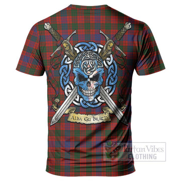 Ross Tartan T-Shirt with Family Crest Celtic Skull Style