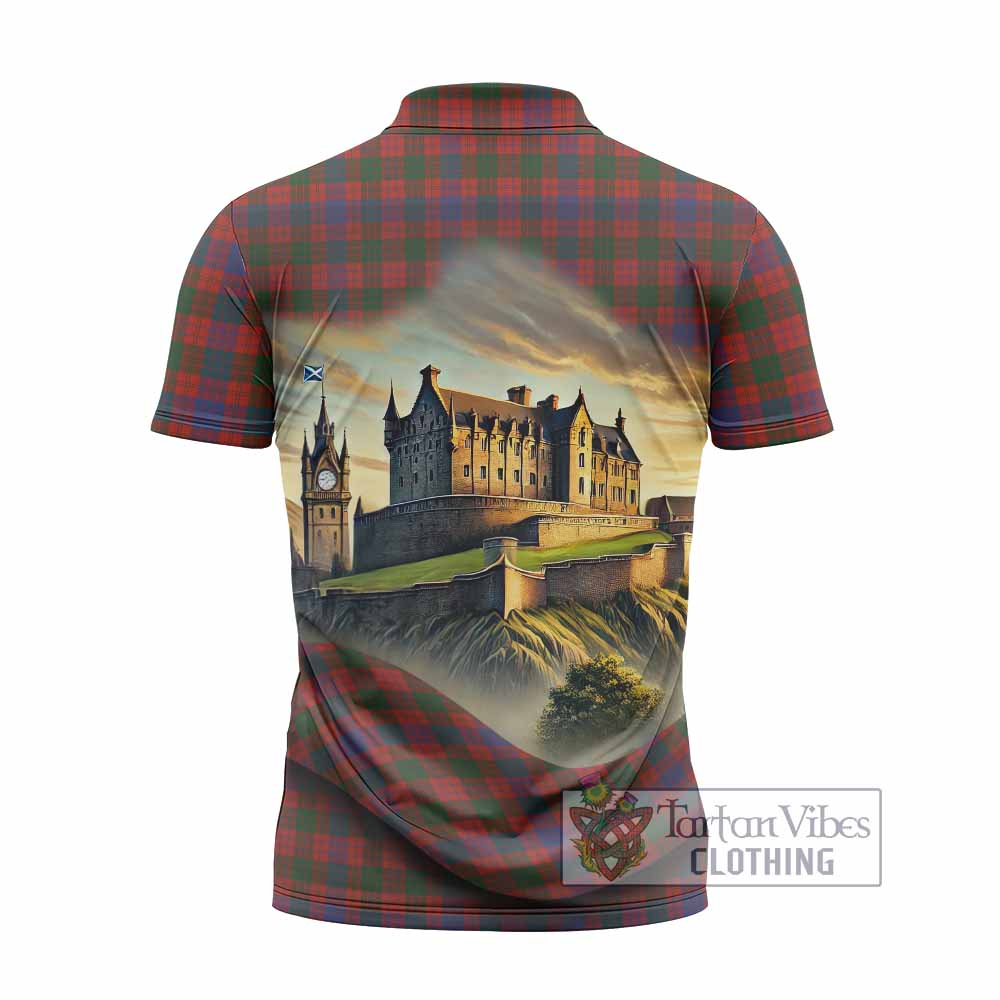 Ross Tartan Family Crest Zipper Polo Shirt with Scottish Ancient Castle Style - Tartan Vibes Clothing