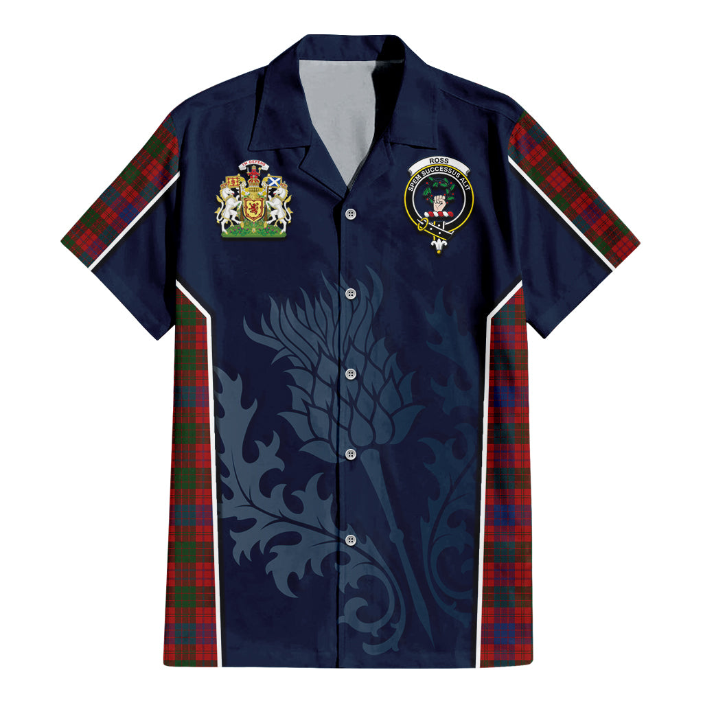 Tartan Vibes Clothing Ross Tartan Short Sleeve Button Up Shirt with Family Crest and Scottish Thistle Vibes Sport Style