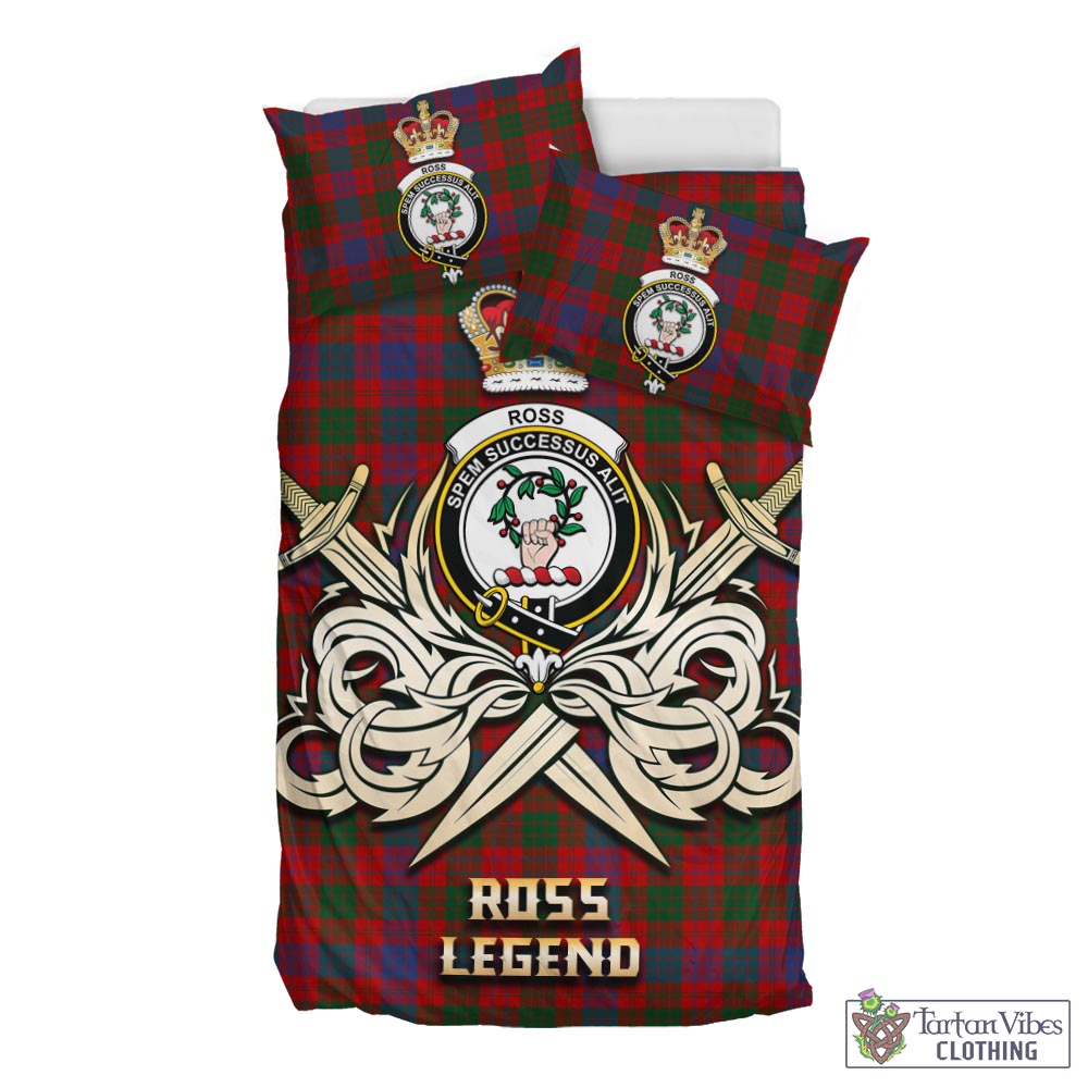 Tartan Vibes Clothing Ross Tartan Bedding Set with Clan Crest and the Golden Sword of Courageous Legacy