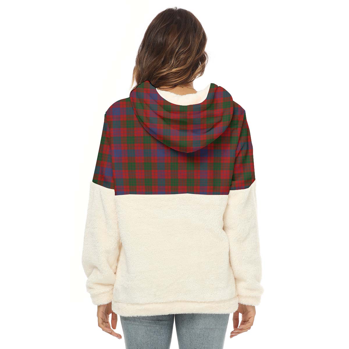 Ross Tartan Half Style Women's Borg Fleece Hoodie with Half Zip with Family Crest - Tartan Vibes Clothing
