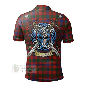 Ross Tartan Polo Shirt with Family Crest Celtic Skull Style