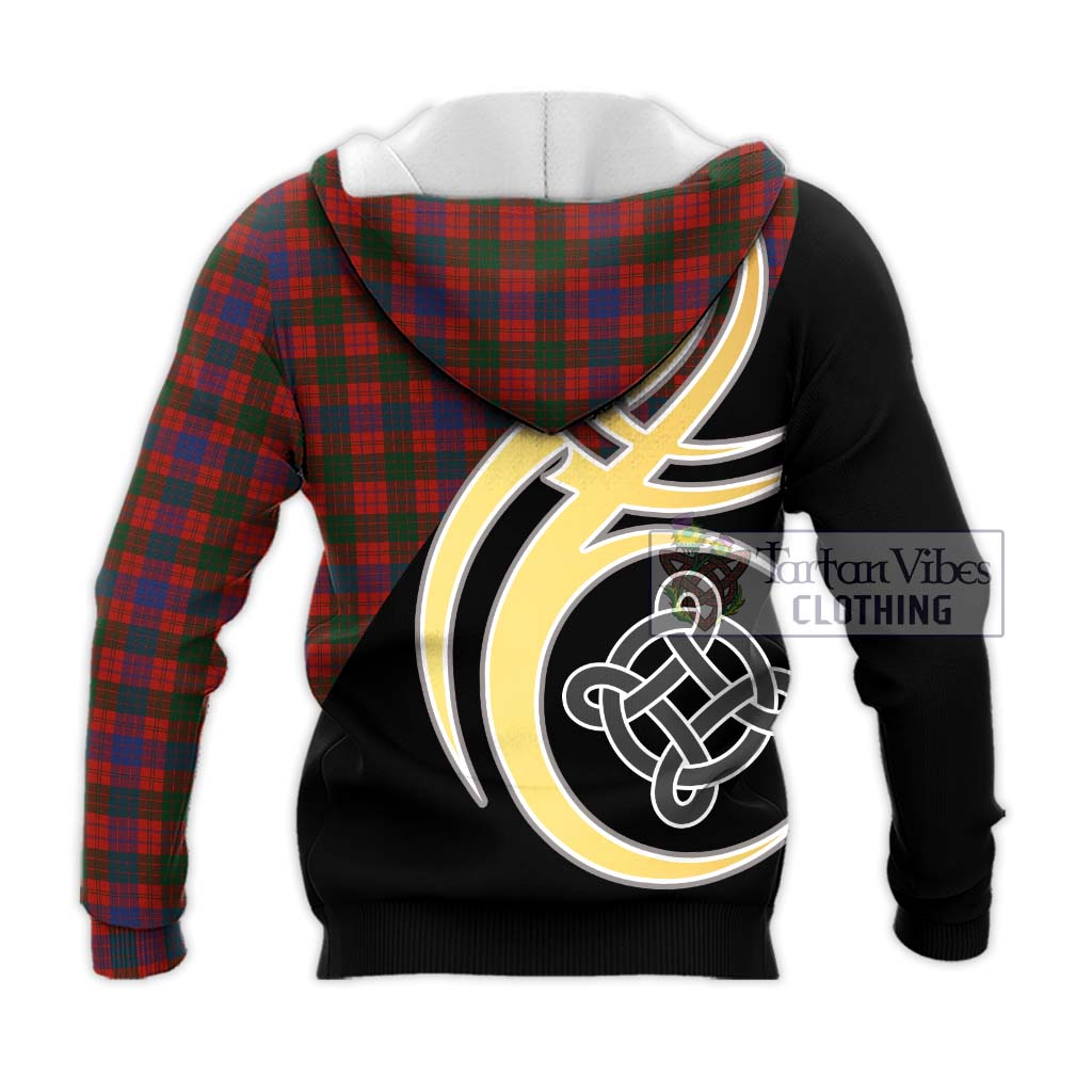 Tartan Vibes Clothing Ross Tartan Knitted Hoodie with Family Crest and Celtic Symbol Style