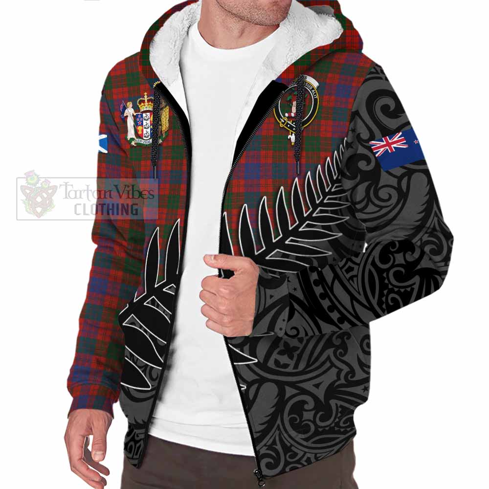 Tartan Vibes Clothing Ross Crest Tartan Sherpa Hoodie with New Zealand Silver Fern Half Style