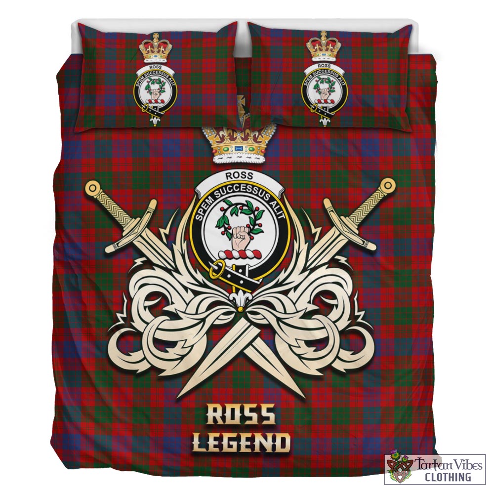 Tartan Vibes Clothing Ross Tartan Bedding Set with Clan Crest and the Golden Sword of Courageous Legacy