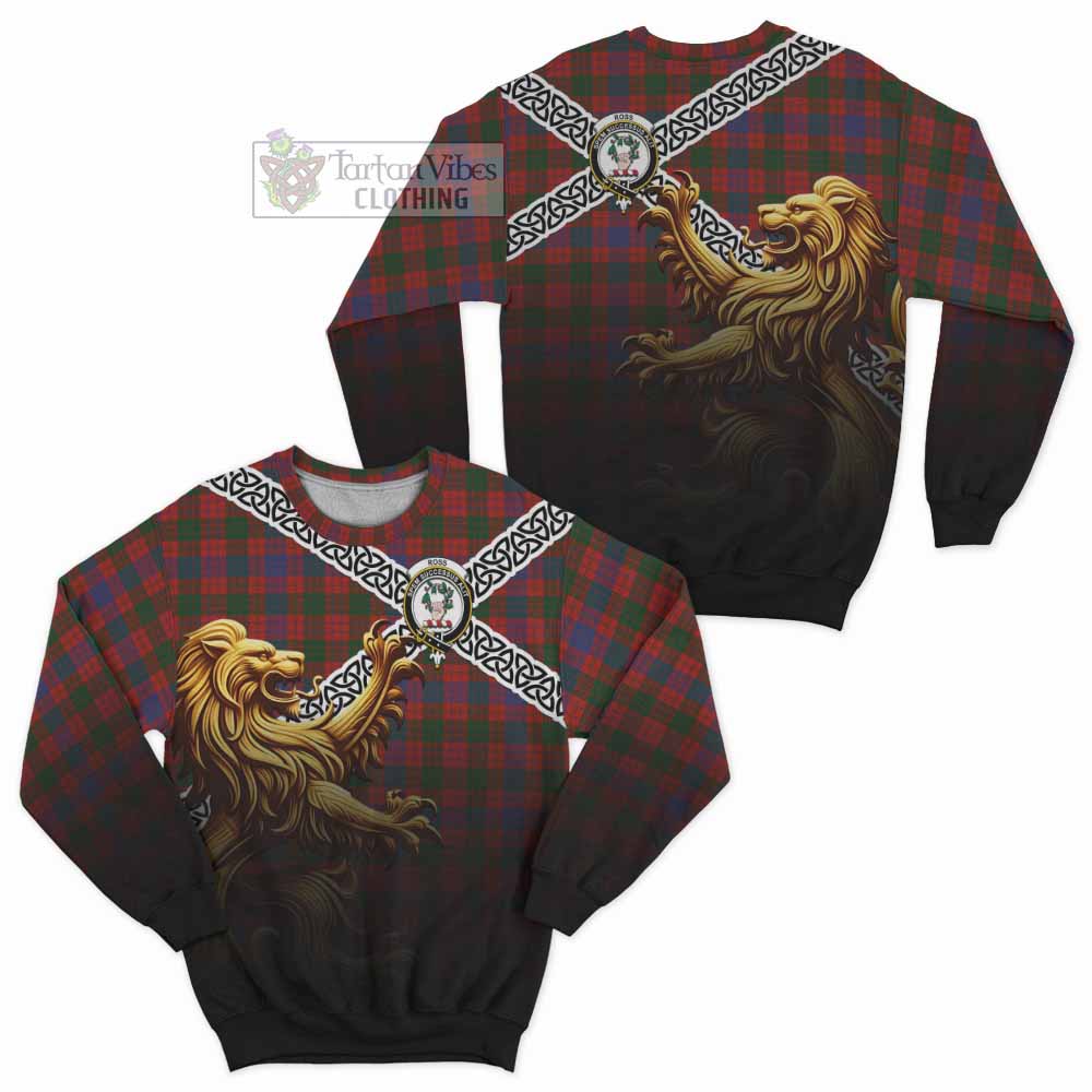 Ross Crest Tartan Sweatshirt with Golden Lion Emblem Celtic Style - Tartan Vibes Clothing