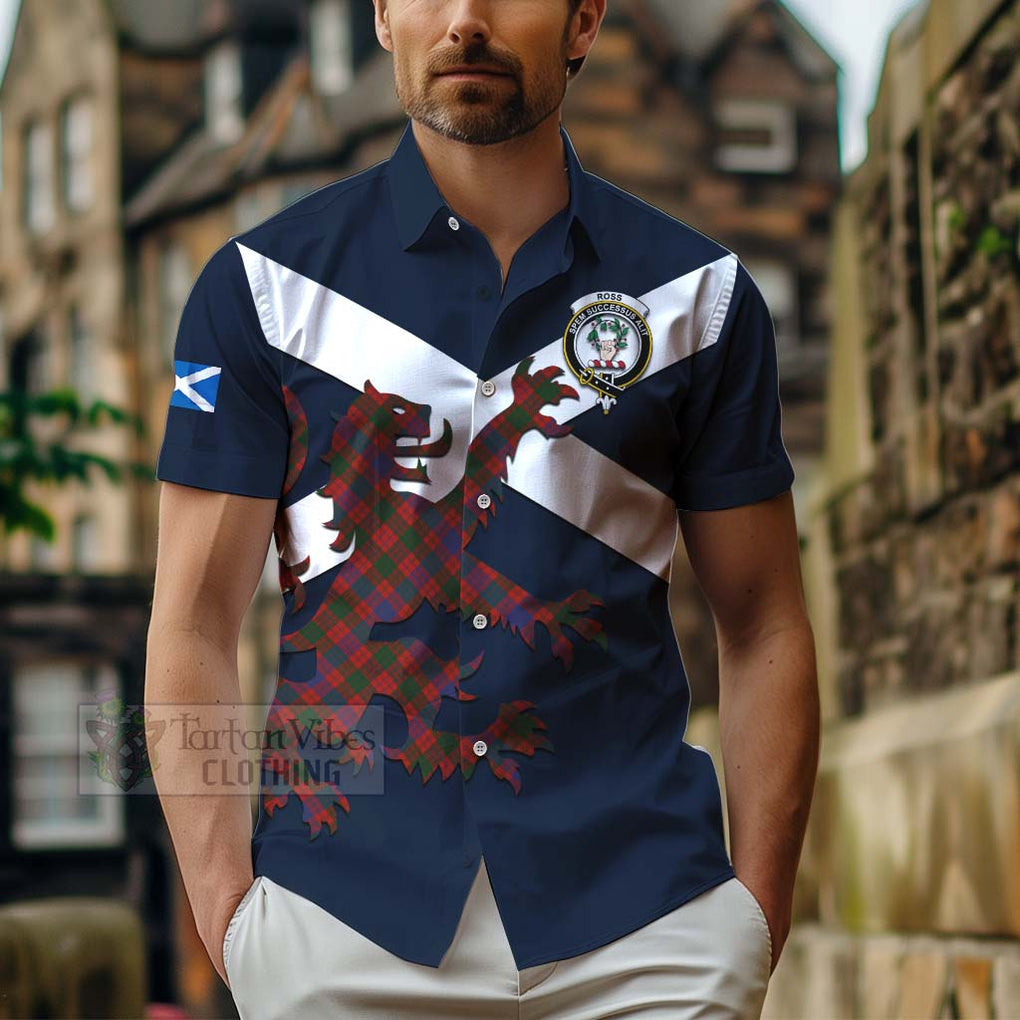 Tartan Vibes Clothing Ross Tartan Lion Rampant Short Sleeve Button Shirt – Proudly Display Your Heritage with Alba Gu Brath and Clan Name