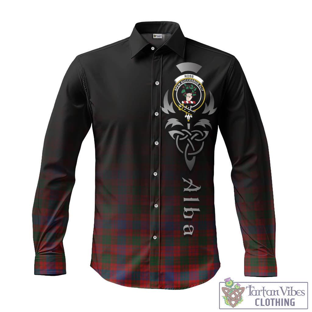 Tartan Vibes Clothing Ross Tartan Long Sleeve Button Up Featuring Alba Gu Brath Family Crest Celtic Inspired