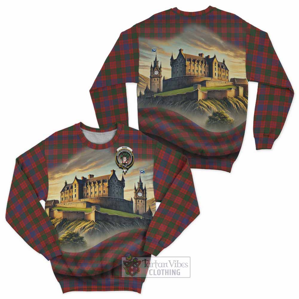 Ross Tartan Family Crest Sweatshirt with Scottish Ancient Castle Style - Tartan Vibes Clothing
