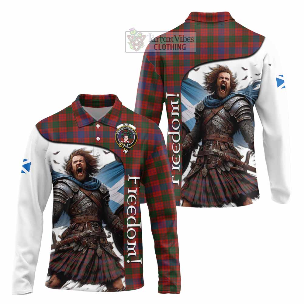 Tartan Vibes Clothing Ross Crest Tartan Long Sleeve Polo Shirt Inspired by the Freedom of Scottish Warrior