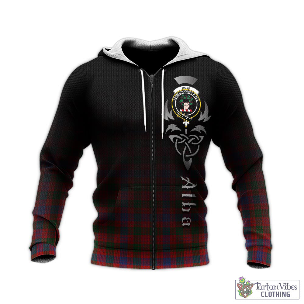 Tartan Vibes Clothing Ross Tartan Knitted Hoodie Featuring Alba Gu Brath Family Crest Celtic Inspired