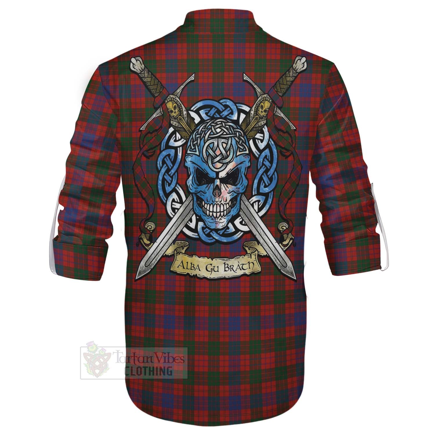 Tartan Vibes Clothing Ross Tartan Ghillie Kilt Shirt with Family Crest Celtic Skull Style