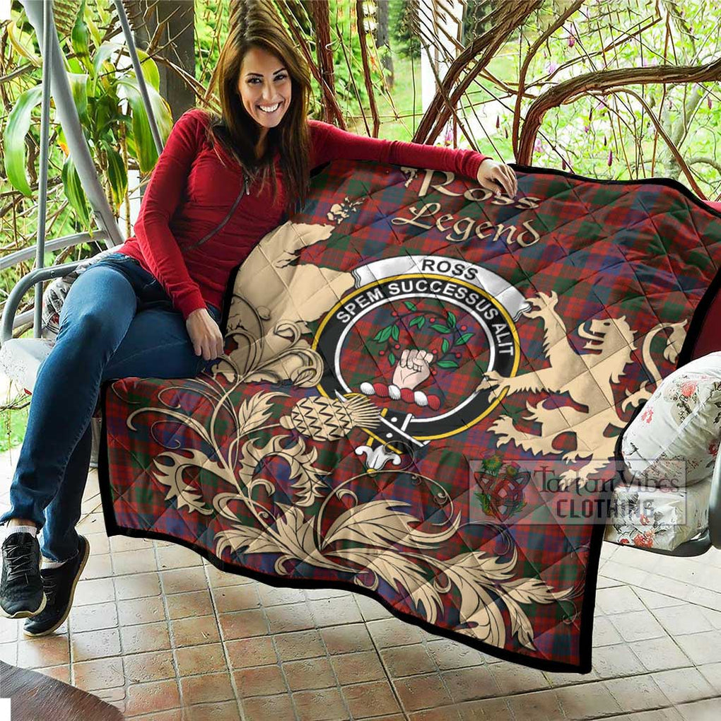 Tartan Vibes Clothing Ross Tartan Quilt with Family Crest and Scottish Symbol Style