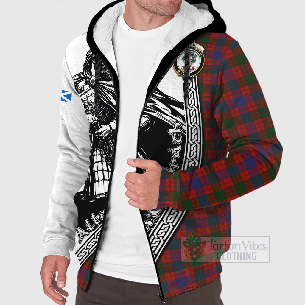 Tartan Vibes Clothing Ross Tartan Clan Crest Sherpa Hoodie with Highlander Warrior Celtic Style