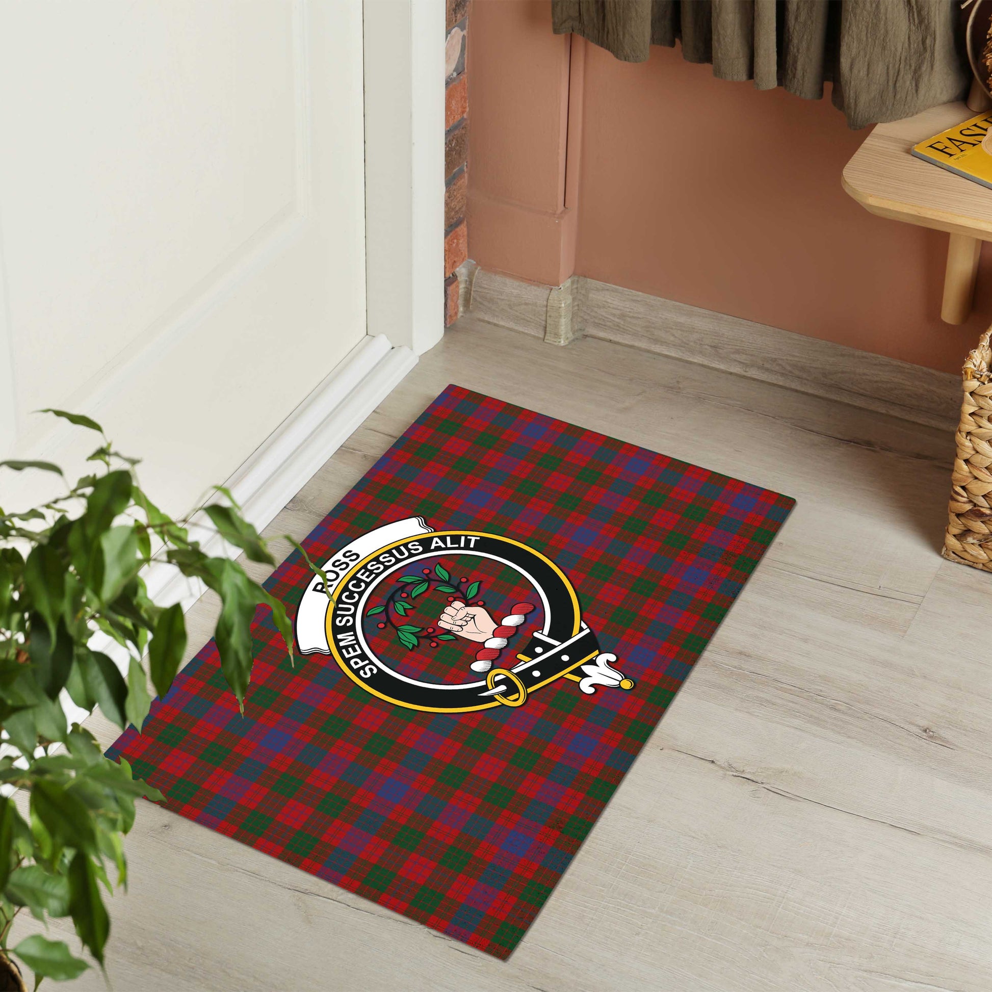 Ross Tartan Door Mat with Family Crest - Tartanvibesclothing Shop